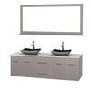 Centra 72 In. Double Vanity in Gray Oak with Solid SurfaceTop with Black Granite Sinks and 70 In. Mirror