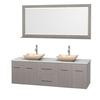 Centra 72 In. Double Vanity in Gray Oak with Solid SurfaceTop with Ivory Sinks and 70 In. Mirror