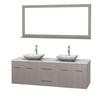 Centra 72 In. Double Vanity in Gray Oak with Solid SurfaceTop with White Carrera Sinks and 70 In. Mirror