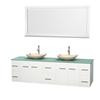 Centra 80 In. Double Vanity in White with Green Glass Top with Ivory Sinks and 70 In. Mirror