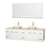 Centra 80 In. Double Vanity in White with Ivory Marble Top with Bone Porcelain Sinks and 70 In. Mirror