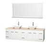 Centra 80 In. Double Vanity in White with Ivory Marble Top with White Porcelain Sinks and 70 In. Mirror