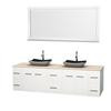 Centra 80 In. Double Vanity in White with Ivory Marble Top with Black Granite Sinks and 70 In. Mirror