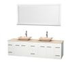 Centra 80 In. Double Vanity in White with Ivory Marble Top with Ivory Sinks and 70 In. Mirror