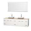 Centra 80 In. Double Vanity in White with Ivory Marble Top with White Carrera Sinks and 70 In. Mirror