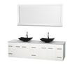 Centra 80 In. Double Vanity in White with Solid SurfaceTop with Black Granite Sinks and 70 In. Mirror