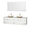 Centra 80 In. Double Vanity in White with Solid SurfaceTop with Ivory Sinks and 70 In. Mirror