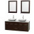 Centra 60 In. Double Vanity in Espresso with White Carrera Top with White Carrera Sinks and 24 In. Mirrors