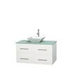 Centra 42 In. Single Vanity in White with Green Glass Top with White Porcelain Sink and No Mirror