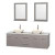 Centra 72 In. Double Vanity in Gray Oak, White Carrera Top, Bone Porcelain Sinks and 24 In. Mirrors