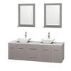 Centra 72 In. Double Vanity in Gray Oak, White Carrera Top, White Porcelain Sinks and 24 In. Mirrors