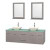 Centra 72 In. Double Vanity in Gray Oak with Green Glass Top with Bone Porcelain Sinks and 24 In. Mirrors