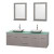 Centra 72 In. Double Vanity in Gray Oak with Green Glass Top with White Carrera Sinks and 24 In. Mirrors