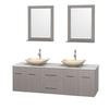 Centra 72 In. Double Vanity in Gray Oak with Solid SurfaceTop with Ivory Sinks and 24 In. Mirrors