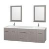 Centra 72 In. Double Vanity in Gray Oak with Solid SurfaceTop with Square Sink and 24 In. Mirror