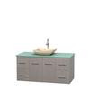 Centra 48 In. Single Vanity in Gray Oak with Green Glass Top with Ivory Sink and No Mirror