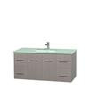 Centra 48 In. Single Vanity in Gray Oak with Green Glass Top with Square Sink and No Mirror