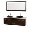 Centra 72 In. Double Vanity in Espresso with Ivory Marble Top with Black Granite Sinks and 70 In. Mirror