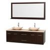 Centra 72 In. Double Vanity in Espresso with Ivory Marble Top with Ivory Sinks and 70 In. Mirror