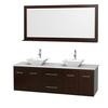 Centra 72 In. Double Vanity in Espresso with Solid SurfaceTop with White Porcelain Sinks and 70 In. Mirror