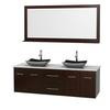 Centra 72 In. Double Vanity in Espresso with Solid SurfaceTop with Black Granite Sinks and 70 In. Mirror