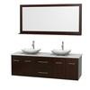 Centra 72 In. Double Vanity in Espresso with Solid SurfaceTop with White Carrera Sinks and 70 In. Mirror