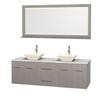 Centra 72 In. Double Vanity in Gray Oak with White Carrera Top with Bone Porcelain Sinks and 70 In. Mirror