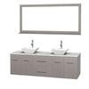 Centra 72 In. Double Vanity in Gray Oak, White Carrera Top, White Porcelain Sinks and 70 In. Mirror