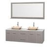 Centra 72 In. Double Vanity in Gray Oak with White Carrera Top with Ivory Sinks and 70 In. Mirror