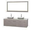Centra 72 In. Double Vanity in Gray Oak with White Carrera Top with White Carrera Sinks and 70 In. Mirror