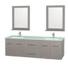 Centra 72 In. Double Vanity in Gray Oak with Green Glass Top with Square Sink and 24 In. Mirror