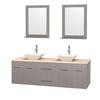 Centra 72 In. Double Vanity in Gray Oak with Ivory Marble Top with Bone Porcelain Sinks and 24 In. Mirrors