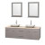 Centra 72 In. Double Vanity in Gray Oak with Ivory Marble Top with White Carrera Sinks and 24 In. Mirrors