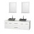 Centra 72 In. Double Vanity in White with White Carrera Top with Black Granite Sinks and 24 In. Mirrors