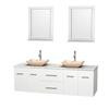 Centra 72 In. Double Vanity in White with White Carrera Top with Ivory Sinks and 24 In. Mirrors