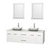 Centra 72 In. Double Vanity in White with White Carrera Top with White Carrera Sinks and 24 In. Mirrors