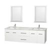Centra 72 In. Double Vanity in White with White Carrera Top with Square Sink and 24 In. Mirror