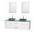 Centra 72 In. Double Vanity in White with Green Glass Top with Black Granite Sinks and 24 In. Mirrors