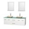 Centra 72 In. Double Vanity in White with Green Glass Top with Ivory Sinks and 24 In. Mirrors