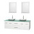 Centra 72 In. Double Vanity in White with Green Glass Top with White Carrera Sinks and 24 In. Mirrors