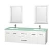 Centra 72 In. Double Vanity in White with Green Glass Top with Square Sink and 24 In. Mirror