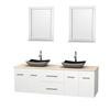 Centra 72 In. Double Vanity in White with Ivory Marble Top with Black Granite Sinks and 24 In. Mirrors