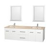 Centra 72 In. Double Vanity in White with Ivory Marble Top with Square Sink and 24 In. Mirror