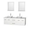 Centra 72 In. Double Vanity in White with Solid SurfaceTop with White Porcelain Sinks and 24 In. Mirrors