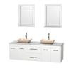 Centra 72 In. Double Vanity in White with Solid SurfaceTop with Ivory Sinks and 24 In. Mirrors