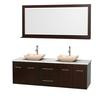 Centra 72 In. Double Vanity in Espresso with White Carrera Top with Ivory Sinks and 70 In. Mirror