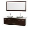 Centra 72 In. Double Vanity in Espresso with White Carrera Top with White Carrera Sinks and 70 In. Mirror