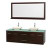 Centra 72 In. Double Vanity in Espresso with Green Glass Top with Bone Porcelain Sinks and 70 In. Mirror