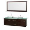 Centra 72 In. Double Vanity in Espresso with Green Glass Top with White Porcelain Sinks and 70 In. Mirror