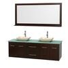 Centra 72 In. Double Vanity in Espresso with Green Glass Top with Ivory Sinks and 70 In. Mirror